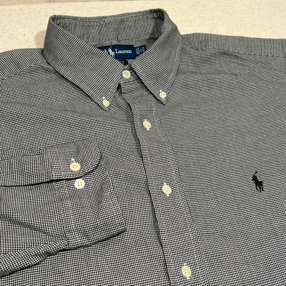 Ralph‎ Lauren Mens Yarmouth Button Down Shirt Black White Houndstooth 17 34 35